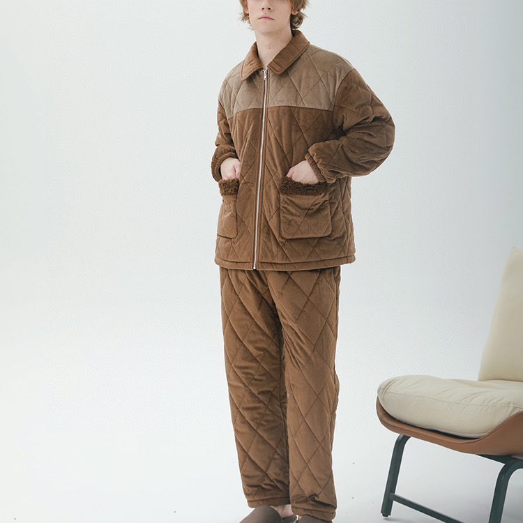 暖丝绒夹棉套装-男